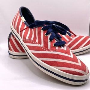 Kate Spade Keds Lace-up Canvas Sneaker Red White Stripes Size 7